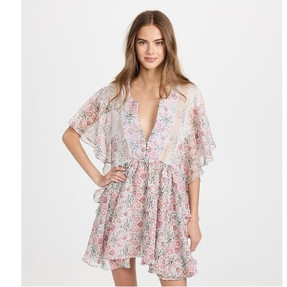 Misa Los Angeles Serena Floral Mini Dress Pink White women’s small boho festival